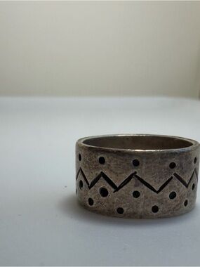 Tribal Silver Tone Wide Band Ring